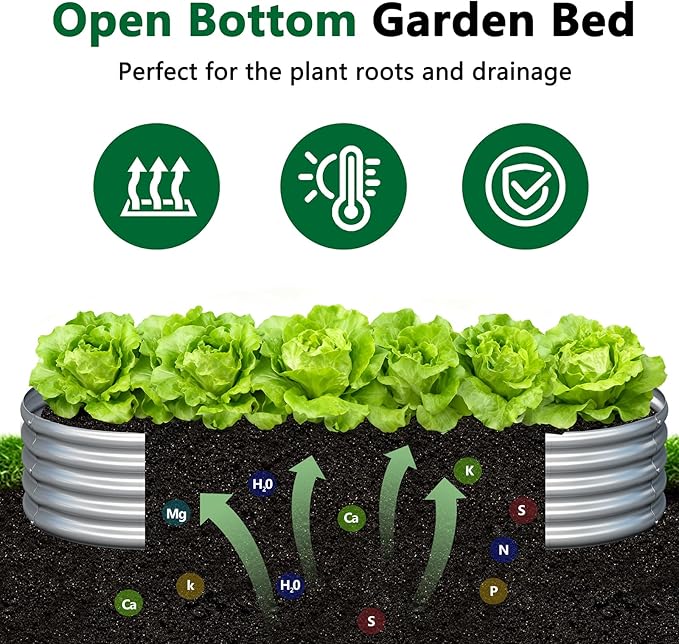 zizin 2 Pack Oval Galvanized Raised Garden Bed Kit 8x4x1ft Large Metal Planter Box for Outdoor Vegetables, Silver