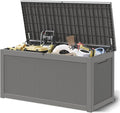 WTFGO 320 Gallon Large Resin deck box Waterproof,Outdoor Storage Bench,Patio Storage Box,Garden Tool Storage,Resin Large Sturdy Deck boxes with Double Wall Panels,Rattan Gray