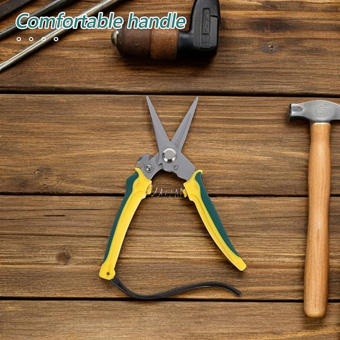 Stainless Steel Pruning Shear and Garden Scissors with Straight Tip, Hand Clippers for Tree Trimming and Flower Cutting, Garden Tool with Wrist Strap for Orchard and Yard Use