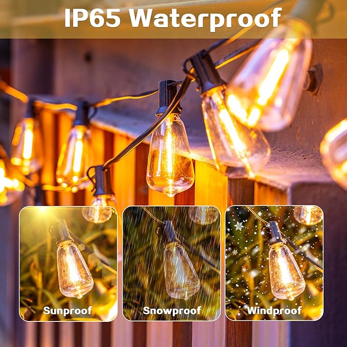 100 FT Patio Lights Outdoor Waterproof, 37+2 Shatterproof LED Bulbs Connectable Hanging Outdoor Electric Lighting, Plug-in, Balcony Camping Backyard Garden Decor with 2700K Warm White