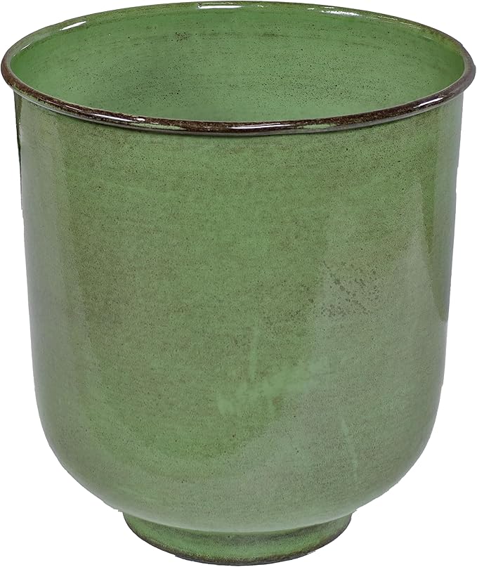 Sunnydaze Vivian 11" Metal Outdoor Plant Pot Set with Drainage Holes and Rubber Plugs - Jade Glaze - Set of 4