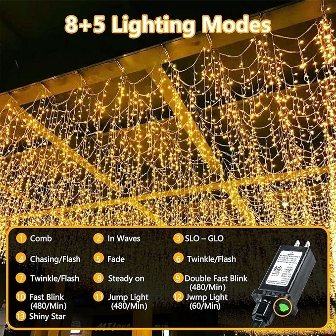 115FT 300LED Warm White Christmas String Fairy Lights Indoor/Outdoor, Waterproof with 8 Modes, Clear Wire Plug in Twinkle Light for Outside Garden Bedroom Christmas Tree Decorations