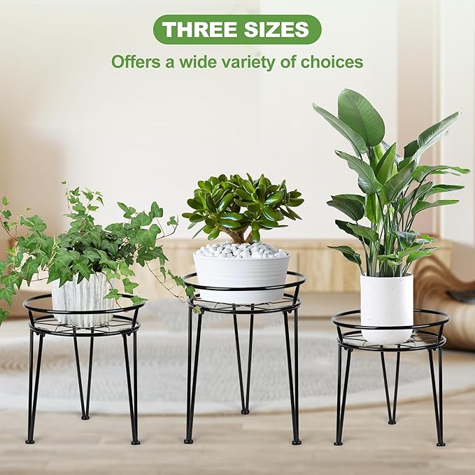 Jvtoo Metal Plant Stand, Plant Stand Indoor Outdoor, Metal Rustproof Flowers, Urban and Rustic Outdoor Plants Stands, Flower Pot Stand Suitable for Living Room, Balcony, Garden (3PCS,Black)