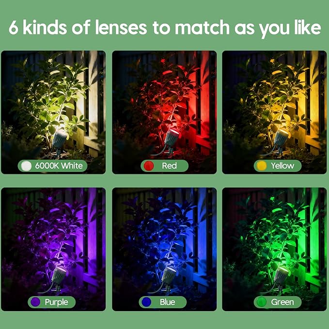 Outdoor Spot Lights for Yard,120V Plug-in Halloween Spot Lights,6000K Landscape Lighting with 5 Color Lenses (Red, Yellow, Green, Blue, Purple)IP65 Waterproof,Garden, Lawn Tree Decoration,2 Pack
