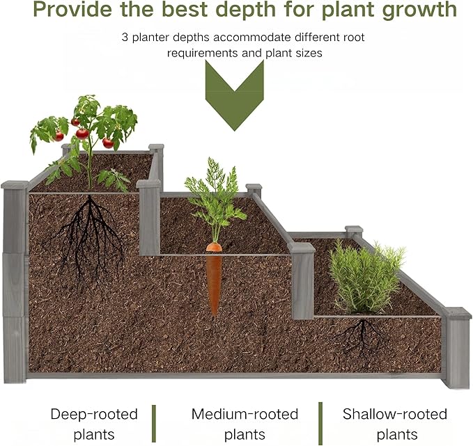 ZSYWODFO 3-Tier Raised Garden Bed with Fabric Liner, Wood Elevated Planter Box with Dovetail Joint Design, 3 Dividable Bed Kit for Vegetables/Herbs/Flowers, Outdoor Gardening for Patio, Lawn, Balcony