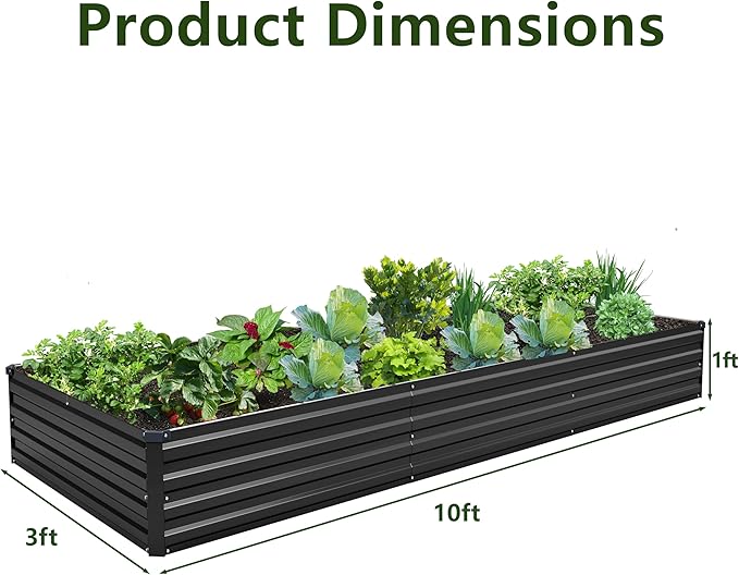 ZUNUDA 10×3×1FT(2PCS) Galvanized Raised Garden Bed Kit, Metal Planter Boxes,Large Outdoor Planters Garden for Planting Vegetables,Flowers,Herbs -Black