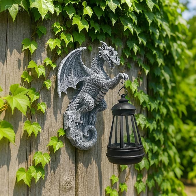Large Solar-Powered Dragon Statue, Outdoor Decoration - 9-inch Garden Decor with Solar Light, Waterproof Wall Hanging, Resin Sculpture, Patio/Garden Decoration Gift