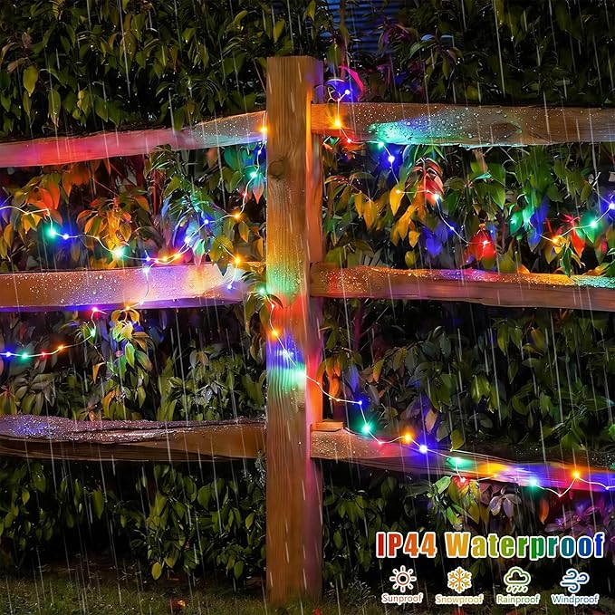 QITONG 4 Pack Solar Fairy Lights, Each 33ft 100 LED Multicolor Christmas String Light Outdoor Waterproof, 8 Modes Silver Wire Twinkle Mini Lights