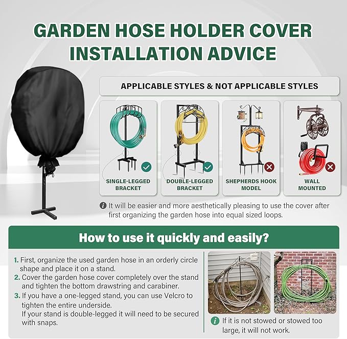 Bethshaya Garden Hose Holder Cover , Extends Hose & Hose Holder Lifespan,Weatherproof Protection Against Rain, Sun & Snow – Universal Fit for Hose Hangers (Black Cover Only)