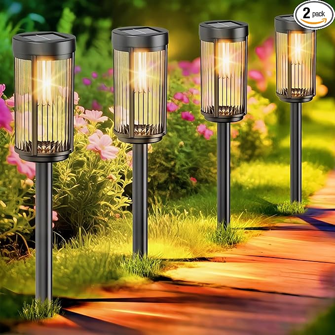 EXCMARK 2 Pack Outdoor Solar Lights Waterproof for Yard Garden Walkway Pathway Lawn Decorative Contemporary Landscape Lighting. (Warm White Light, 2)