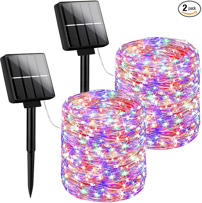 Brightever Solar String Lights, 2-Pack Total 80FT 200LED Solar Fairy Lights with 8 Lighting Modes, Solar Lights Outdoor Waterproof for Patio Christmas Wedding Party Tree Yard Decoration (Multicolor)
