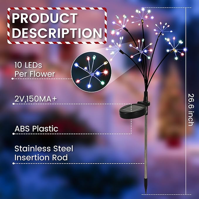 Solar Garden Lights Outdoor, Solar Garden Decor, Solar Fairy Lights, Gardening Supplies, Solar Powered Lights Waterproof for Yard Patio, Fairy Decor Firwork(6 Pack Multi-Colored)