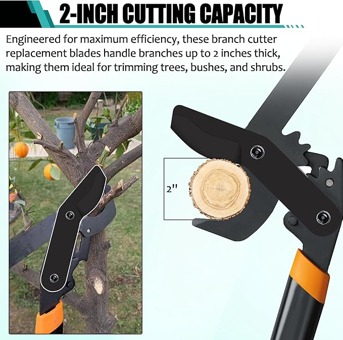 (2-Pack) Alloy Steel Lopper Replacement Blades with Screws Compatible with Garden Loppers – Heavy-Duty Large Pruner Blades for Tree Trimming, Branch Cutting and Gardening Tools – Black
