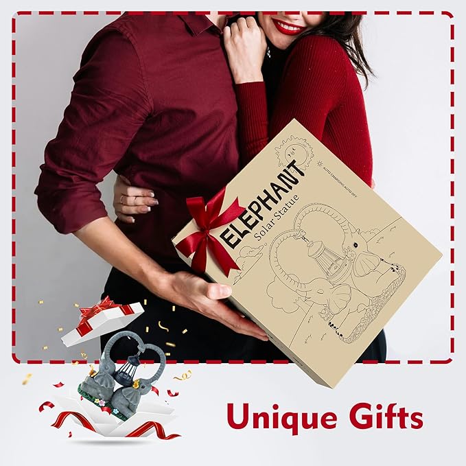 10.6" Solar Elephant Garden Statue,Heart Elephant Lawn Decorations Outdoor,Unique Elephant Gifts Housewarming for Women,Mom,Lover