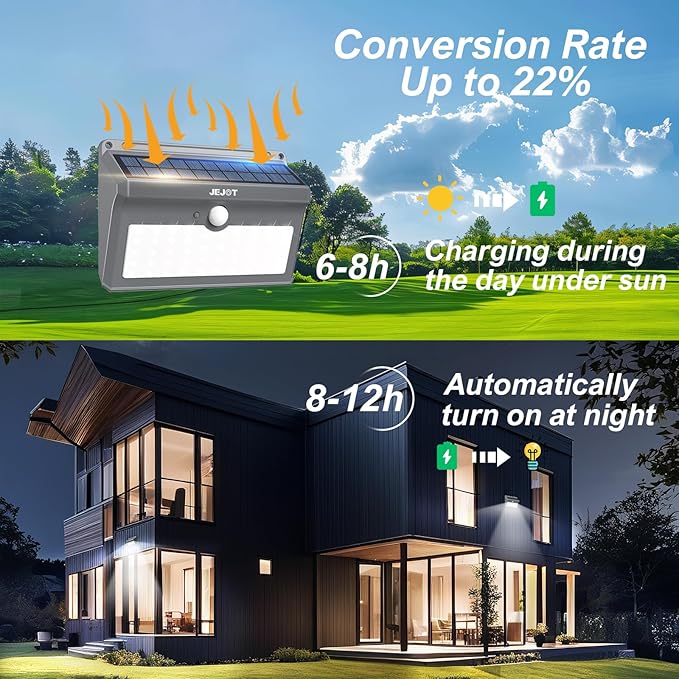 6 Pack Solar Motion Lights Outdoor Waterproof, 270° Wide Angle,3 Modes Solar Wall Lights, Anti Glare Solar Powered Flood Lights for Fence Garage Garden Patio Yard