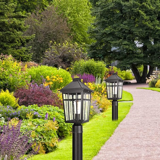 Darkaway 2pcs Large Outdoor Post Lights Lamp, 17inch Waterproof Aluminum Post Lamp with Glass, Fence Post Deck Lighting for Patio Pathway