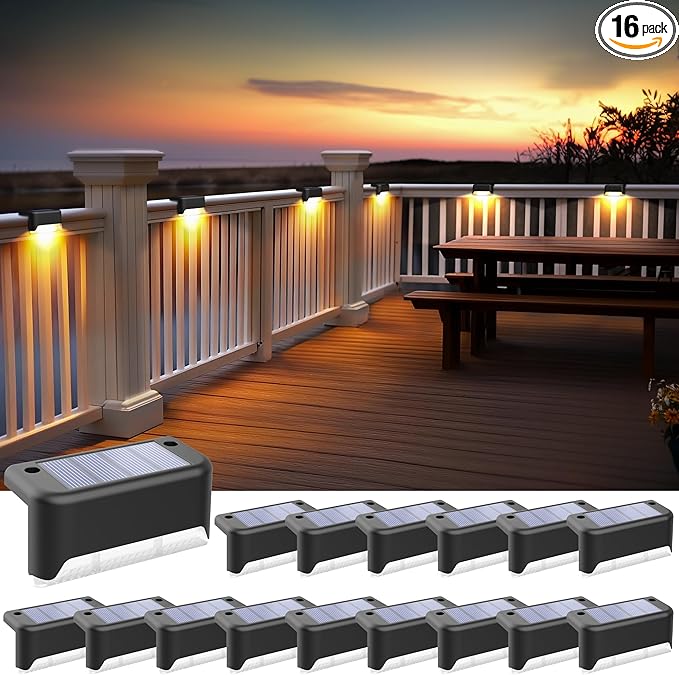 SOLPEX Solar Fence Lights Outdoor, Solar Step Lights Waterproof LED Deck Lights for Stair, Balcony, Railing, Front Porch, Yard, Garden and Patio Decor (16 Pack Warm White)
