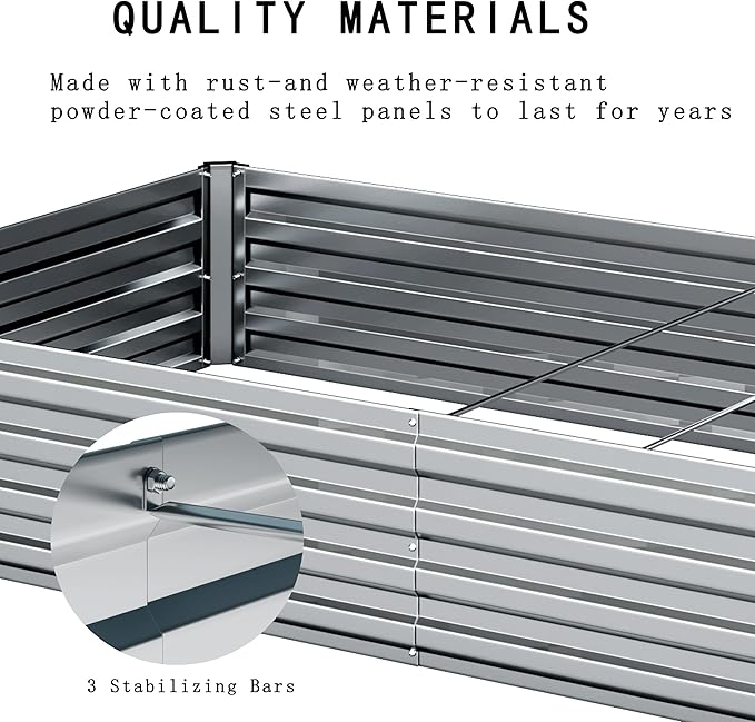 ZUNUDA 8×2×1FT(2PCS) Galvanized Raised Garden Bed Kit, Metal Planter Boxes，Large Outdoor Planters Garden for Planting Vegetables,Flowers,Herbs -Silver