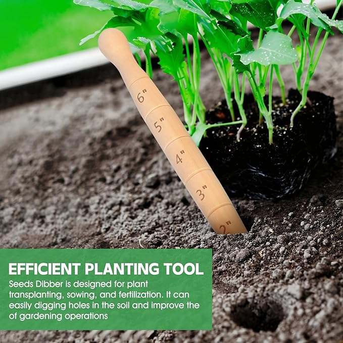 Wooden Seed Dibber with Measurement Handheld Save Time Ergonomic Round Handle Quick Efficient Seed Planter Tool Tapered Gauge