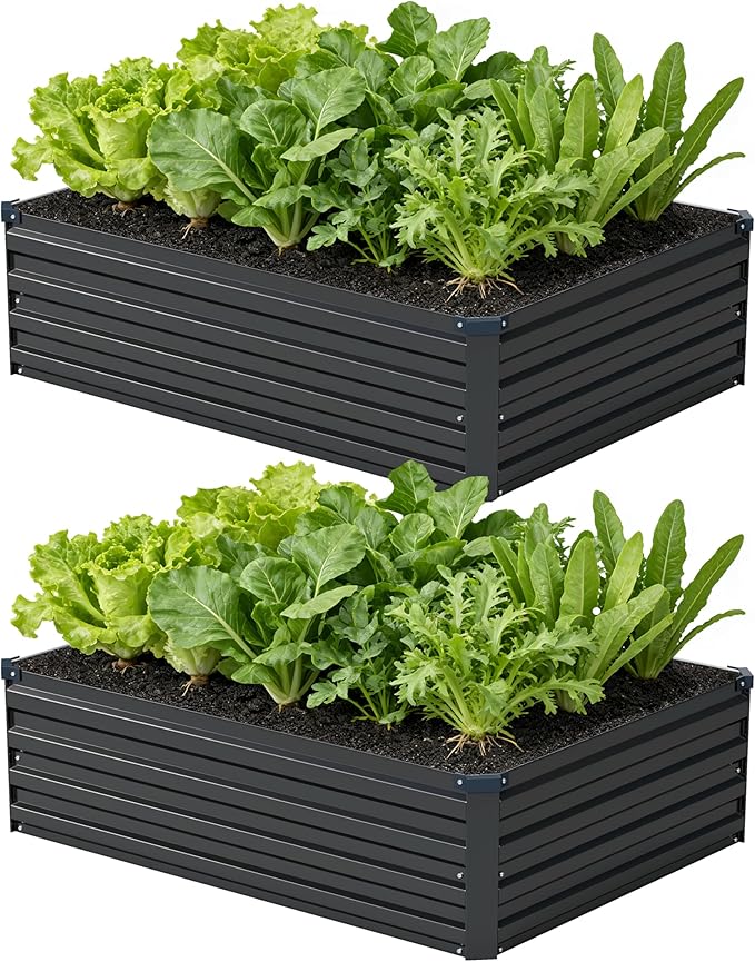 zunatu 4x3x1 ft(2 Pack) Galvanized Raised Garden Bed,Outdoor Planter Box Metal Patio Kit Planting Bed for Vegetables Flowers and Succulents,Black