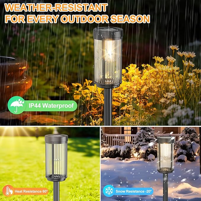 EXCMARK 16 Pack Outdoor Solar Lights Waterproof for Yard Garden Walkway Pathway Lawn Decorative Contemporary Landscape Lighting. (Warm White Light, 16)