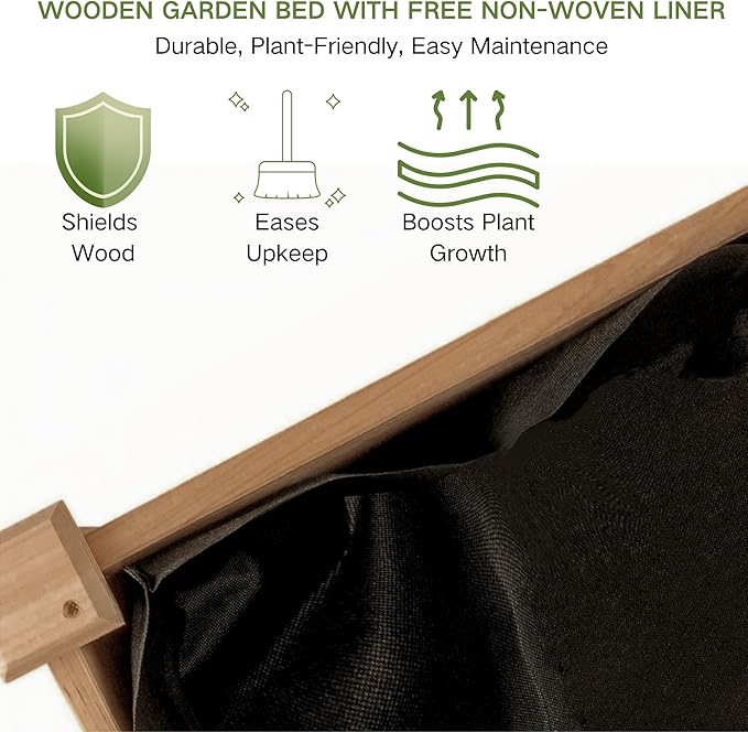 ZSYWODFO 34x18x30in Wooden Raised Garden Bed with Legs,Elevated Reinforced Planter Box with Bed Liner for Backyard/Patio/Gardener,150lb Capacity - Acorn Brown