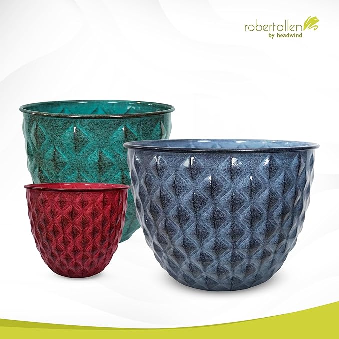 Headwind Glazed Ironstone Diamonte Collection – Surf Green 8-Inch Decorative Plant Pot, Indoor & Outdoor, Vintage Diamond-Textured, Lightweight & Weather-Resistant for Garden Use by Robert Allen