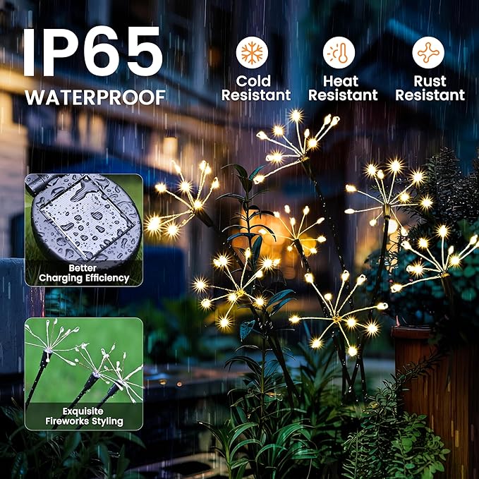 Solar Garden Lights Outdoor, Solar Garden Decor, Solar Fairy Lights, Gardening Supplies, Solar Powered Lights Waterproof for Yard Patio, Fairy Decor Firwork(2 Pack)