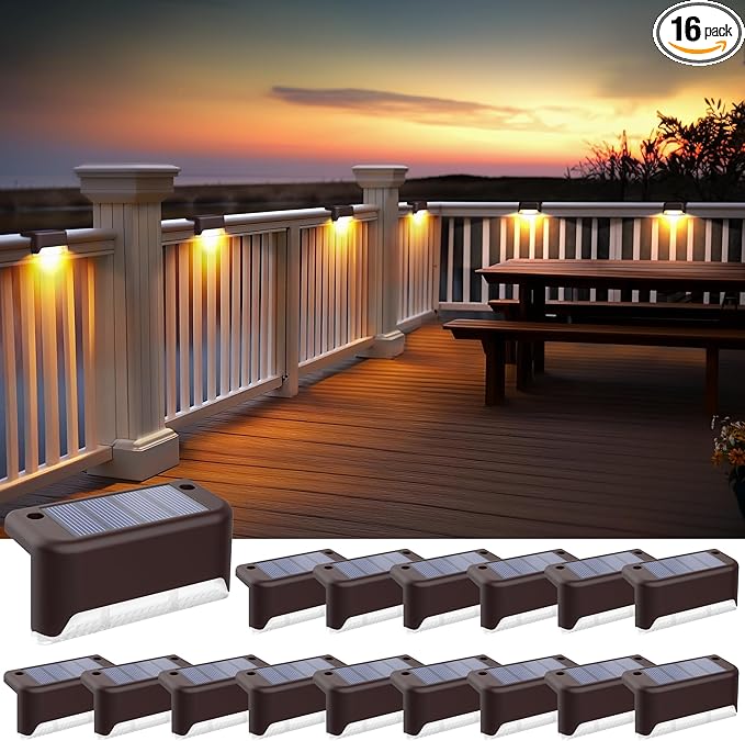 SOLPEX Solar Fence Lights Outdoor, Solar Step Lights Waterproof LED Deck Lights for Stair, Balcony, Railing, Front Porch, Yard, Garden and Patio Decor (16 Pack Warm White)