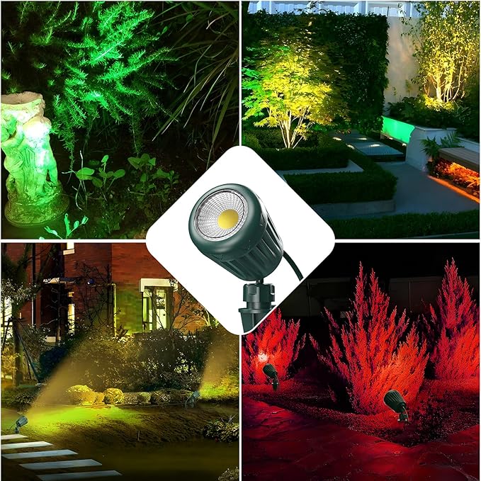 Outdoor Spot Lights for Yard,120V Plug-in Halloween Spot Lights,6000K Landscape Lighting with 5 Color Lenses (Red, Yellow, Green, Blue, Purple)IP65 Waterproof,Garden, Lawn Tree Decoration,2 Pack
