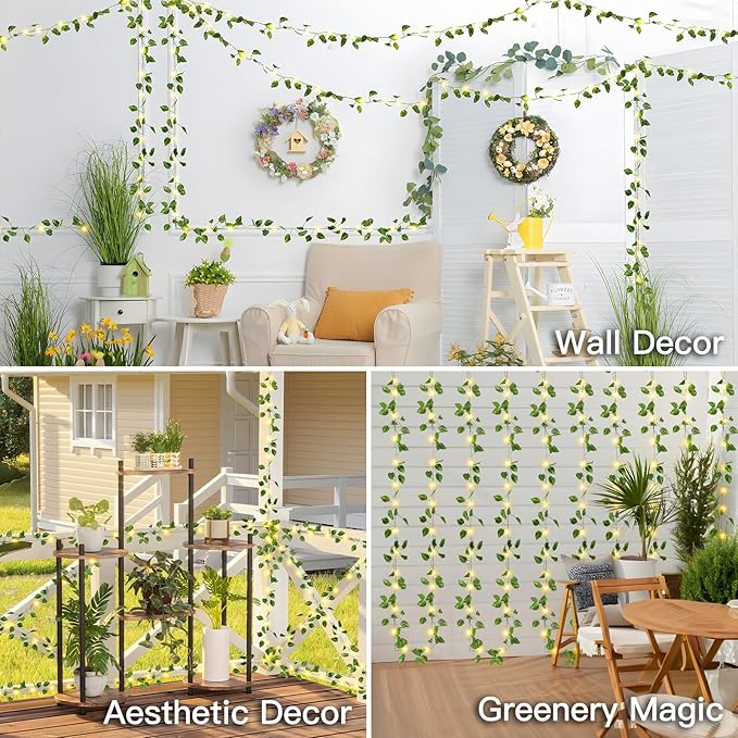 suddus Solar Fairy Lights, 33ft 100 Led Pothos Leaf Solar String Lights Outdoor Waterproof, 8 Modes Vines with Lights for Balcony, Deck, Patio, Garden, Fence,Wedding (Warm White)