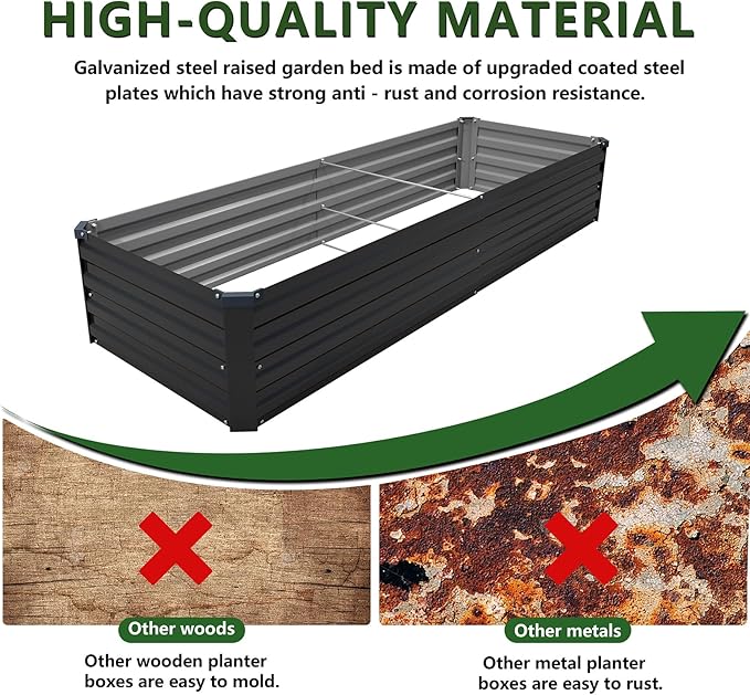 ZUNUDA 8×2×1FT(2PCS) Galvanized Raised Garden Bed Kit, Metal Planter Boxes,Large Outdoor Planters Garden for Planting Vegetables,Flowers,Herbs -Black