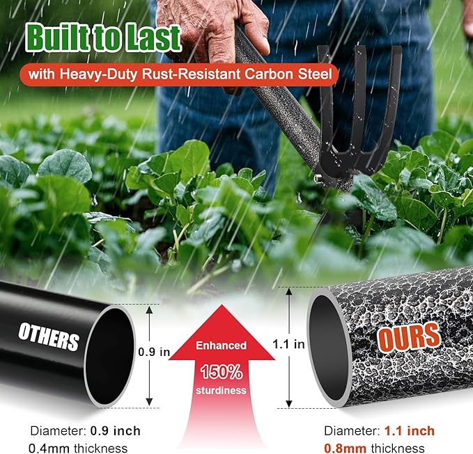 2-in-1 Garden Hoe Tool with Cultivator Rake, 45" Long Handle Small weed Hoe for Weeding, Heavy Duty hand tiller Gardening Hoes for Raised Beds, Backyards,Indoor Greenhouse, Outdoor Planting