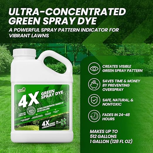 1 Gallon 4X Green Spray Dye - Makes 512 Gallons of Concentrated Spray Pattern Indicator Dye, Ideal Fertilizer Marking, Lawn Turf Mark and Marker, Mark Where You've Sprayed with Green Color Indicator