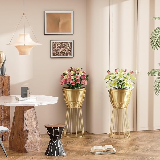 Metal Plant Stand with Pot 12" - Tall Decorative Metal Plant Holder Stand Indoor, Gold Plant Stand Modern Flower Potted Rack for Corner Display, Living Room, Office, Modern Home Decor- Height 27"