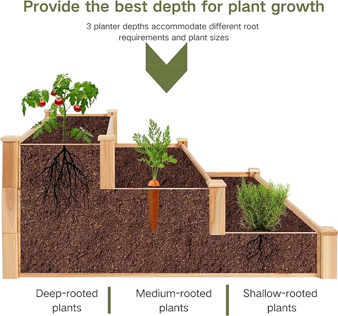 ZSYWODFO 3-Tier Raised Garden Bed with Fabric Liner, Wood Elevated Planter Box with Dovetail Joint Design, 3 Dividable Bed Kit for Vegetables/Herbs/Flowers, Outdoor Gardening for Patio, Lawn, Balcony