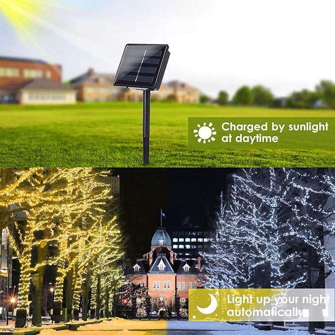 (Warm White ⇋ Cool White) Solar String Lights Outdoor, 2-Pack 80FT 200 LED Waterproof Copper Wire Solar Twinkle Lights for Outside with 8 Modes, Fairy Light for Tree Garden Wedding Patio Decorations