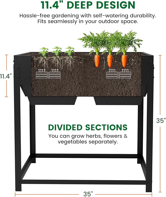 Worth Galvanized Steel Raised Garden Bed with Legs & Built-In Drainage - 50 Gal Outdoor Planter Box for Vegetables, Flowers, Herbs - Rust-Resistant Elevated Metal Design for Patio, Backyard 35"x35"x35