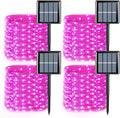 QITONG 4 Pack Pink Solar Fairy Lights, Each 33ft 100 LED String Lights Outdoor Waterproof, 8 Modes Copper Wire Solar Christmas Lights