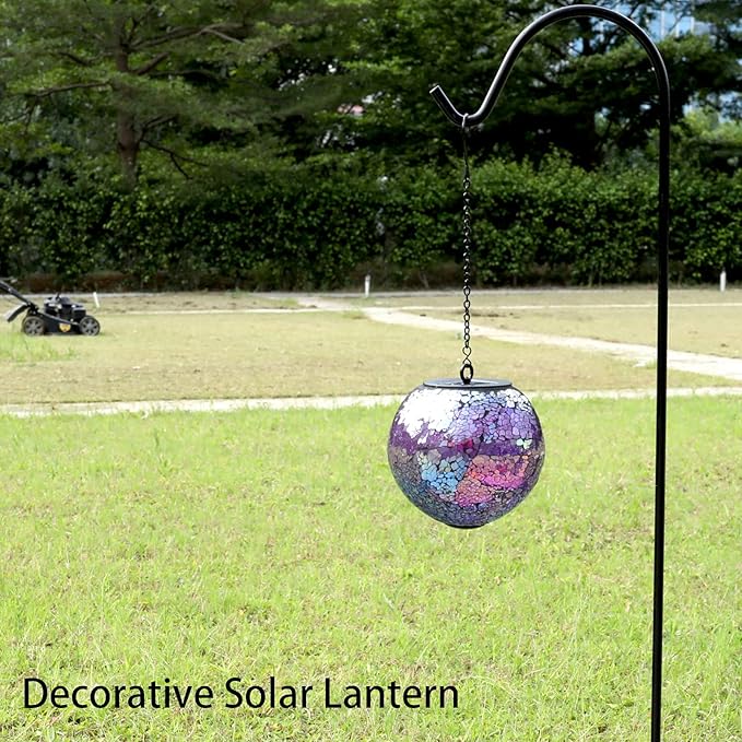 VCUTEKA Solar Lanterns Outdoor Waterproof - Hanging Solar Lights Garden LED Lanterns Mosaic Crack Glass Design for Landscape Patio Yard Garden Pathway Decoration