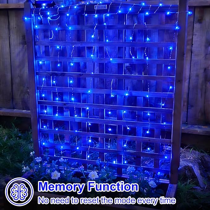 QITONG 4 Pack Solar Fairy Lights, Each 33ft 100 LED Blue Christmas String Light Outdoor Waterproof, 8 Modes Silver Wire Twinkle Mini Lights