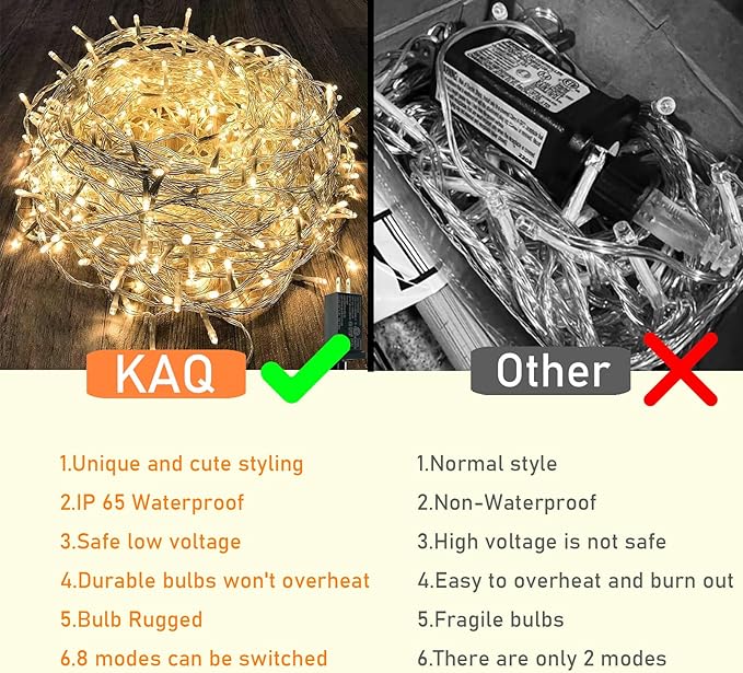 115FT 300LED Warm White Christmas String Fairy Lights Indoor/Outdoor, Waterproof with 8 Modes, Clear Wire Plug in Twinkle Light for Outside Garden Bedroom Christmas Tree Decorations