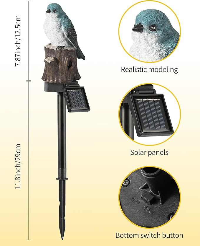 iStatue Bird Solar Decorative Garden Stake Lighting, Waterproof Cute Animal Outdoor Figurine Lights Ornament Statue Decor for Pathway, Patio, Lawn Housewarming Gifts (Bird)