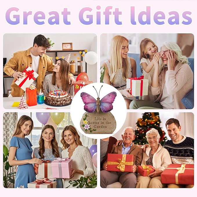 Solar LED Butterfly Garden Statue with Sparkling Light-Up Wings - Outdoor Yard Patio Decor Figurine, for Women Mom Grandma(Purple)