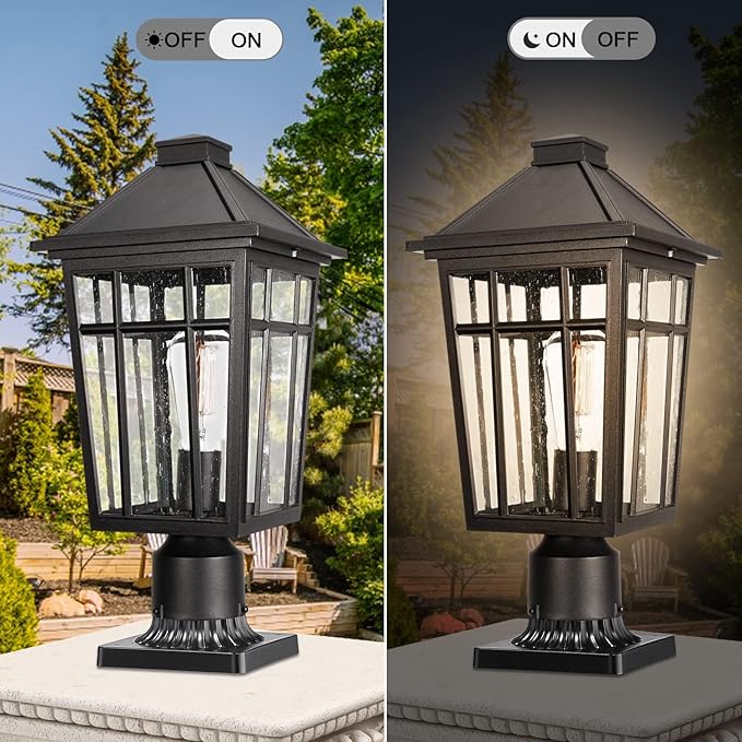 Darkaway 2pcs Large Outdoor Post Lights Lamp, 17inch Waterproof Aluminum Post Lamp with Glass, Fence Post Deck Lighting for Patio Pathway