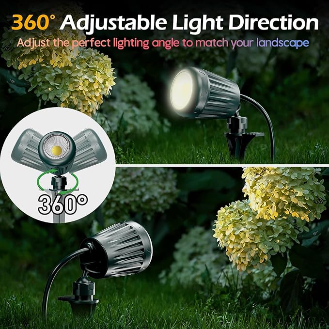 Spotlights Outdoor,120V Plug-in Halloween Spot Lights with Timer Remote Control,6000K Landscape Lighting with 5 Color Lenses (Red,Yellow,Green,Blue,Purple),IP67 Waterproof,1 Pack