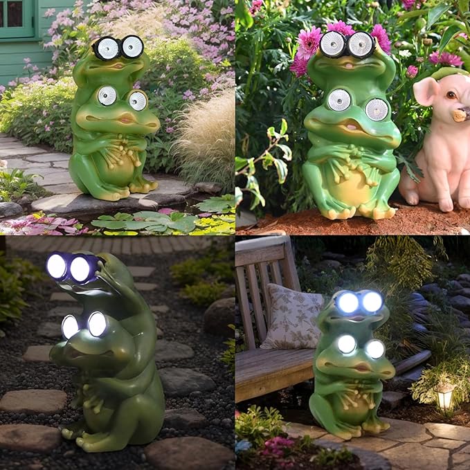Garden Decor Outdoor Statue Yard Frog Solar Figurines Patio Art Home Outside Decorations Lawn Ornaments Gardening Gifts Ideas for Mom Mother Grandma Women Wife Sister