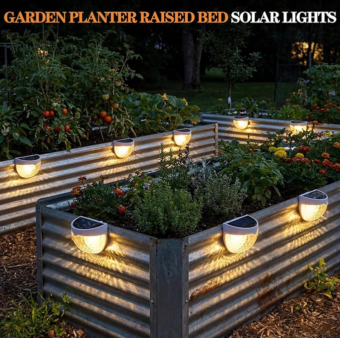 VIHOSE 12 Pack Raised Garden Bed Solar Lights Magnetic with Dusk to Dawn Sensors Wide Angle IPX4 Waterproof Solar Powered Lights Outdoor for Planter Raised Beds Garden Patio Yard Fence, Warm White