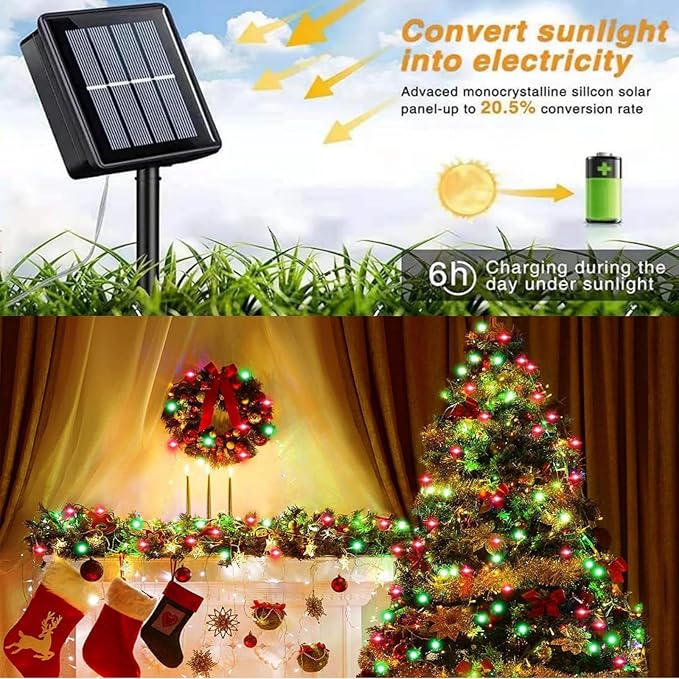 QITONG 4 Pack Solar Fairy Lights, Each 33ft 100 LED Red and Green Christmas String Light Outdoor Waterproof, 8 Modes Silver Wire Twinkle Mini Lights