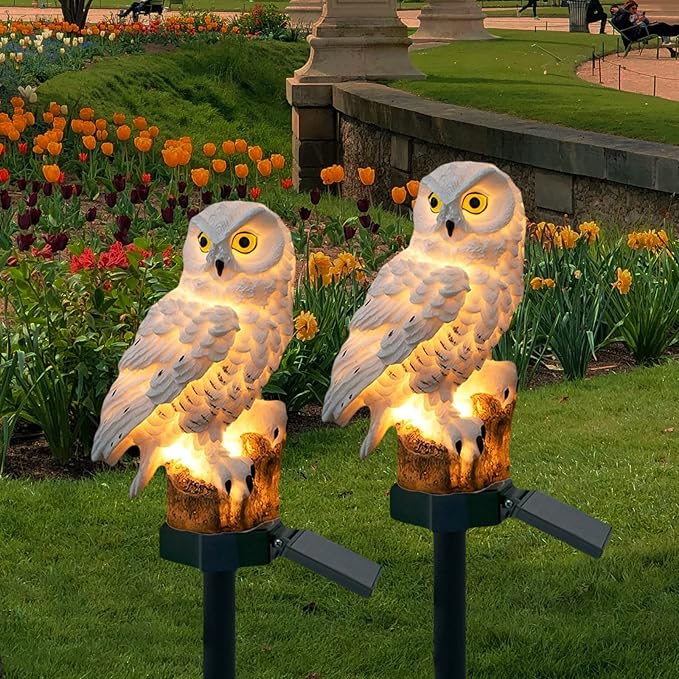 DOUBLE 2 C Solar Garden Light Outdoor, Owl Solar Garden Stake Light, Waterproof Warm White LED Light for Garden, Patio, Yard, Lawn, Walkway Decoration (Owl)